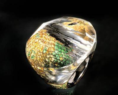 ΄Δαχτυλίδι με τιτάνιο, χρυσό, διάφανο χαλάζία και γρανάτη